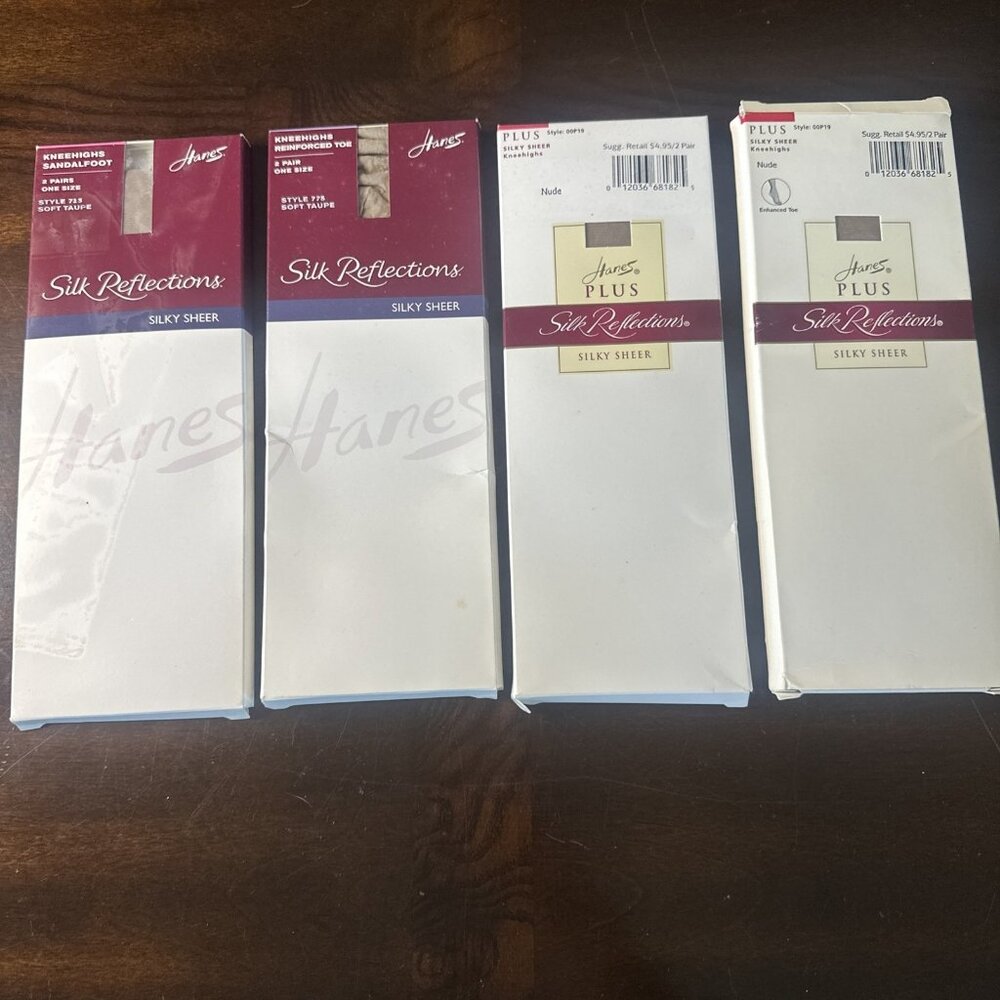 4 Hanes 2PK Silk Reflections Silky Sheer Knee High Reinforced Toe Nude/Taupe